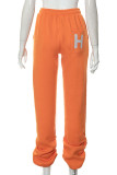 Orange Casual Solid Embroidered Patchwork High Waist Straight Solid Color Bottoms