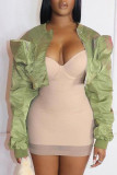 Green Casual Street Solid Patchwork Pocket Outerwear