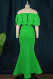 Green Sexy Formal Solid Patchwork Backless Off the Shoulder Evening Dress