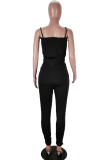 Black Casual Solid Patchwork Spaghetti Strap Skinny Jumpsuits