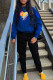 Blue Casual Print Patchwork Hooded Collar Long Sleeve Two Pieces