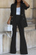 Black Casual Solid Cardigan Pants Turn-back Collar Long Sleeve Two Pieces