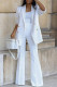 White Casual Solid Cardigan Pants Turn-back Collar Long Sleeve Two Pieces