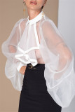 White Sexy Casual Solid Patchwork See-through Turndown Collar Regular Bodysuits