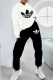 White Street Print Patchwork Hooded Collar Long Sleeve Two Pieces