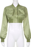 Green Casual Street Solid Patchwork Pocket Outerwear