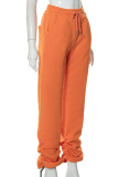 Orange Casual Solid Embroidered Patchwork High Waist Straight Solid Color Bottoms