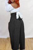 Blue Casual Solid Patchwork High Waist Straight Solid Color Bottoms