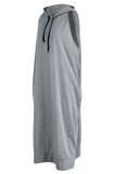 Grey Casual Solid Patchwork Hooded Collar Straight Dresses