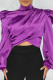 Purple Casual Solid Patchwork Turtleneck Tops