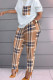 Khaki Casual Print Patchwork O Neck Short Sleeve Two Pieces