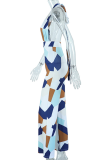 Colour Sexy Print Patchwork Halter Boot Cut Jumpsuits