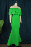 Green Sexy Formal Solid Patchwork Backless Off the Shoulder Evening Dress