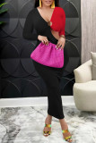 Purple Sexy Solid Hollowed Out Patchwork V Neck Pencil Skirt Dresses