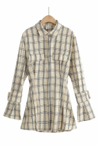 Beige Casual Solid Patchwork Turndown Collar Shirt Dress Dresses