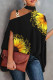 Black Yellow Casual Print Patchwork Asymmetrical Half A Turtleneck Tops