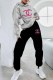Grey Street Print Letter Hooded Collar Long Sleeve Two Pieces