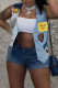 Light Blue Casual Street Print Patchwork Buckle Outerwear