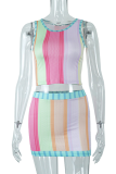 Colour Sexy Striped Patchwork O Neck Sleeveless Two Pieces