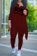 Burgundy Casual Letter Print Patchwork Asymmetrical O Neck Long Sleeve Two Pieces