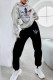 Grey Street Print Letter Hooded Collar Long Sleeve Two Pieces