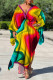 Orange Yellow Casual Print Patchwork Slit V Neck Straight Plus Size Dresses