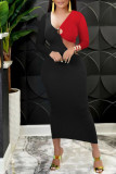 Purple Sexy Solid Hollowed Out Patchwork V Neck Pencil Skirt Dresses