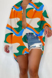 Pink Casual Print Patchwork Buckle Turndown Collar Shirt Dress Dresses