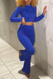 Royal Blue Casual Solid Patchwork O Neck Long Sleeve Two Pieces