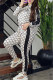 Apricot Elegant Print Patchwork Letter Zipper Collar Long Sleeve Two Pieces