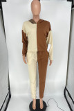 Coffee Casual Sportswear Solid Patchwork Hooded Collar Long Sleeve Two Pieces