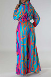 Rose Red Casual Print Patchwork V Neck Regular Jumpsuits