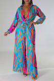 Rose Red Casual Print Patchwork V Neck Regular Jumpsuits