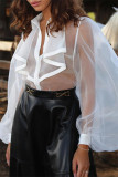White Sexy Casual Solid Patchwork See-through Turndown Collar Regular Bodysuits