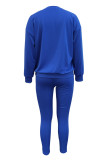 Blue Casual Letter Print Patchwork O Neck Long Sleeve Two Pieces