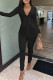 Black Sexy Casual Solid Patchwork See-through V Neck Long Sleeve Two Pieces