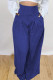 Blue Casual Solid Patchwork High Waist Straight Solid Color Bottoms