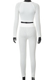 White Casual Solid Patchwork O Neck Long Sleeve Two Pieces