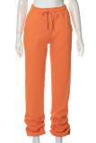 Orange Casual Solid Embroidered Patchwork High Waist Straight Solid Color Bottoms