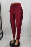 White Sexy Solid Tassel Skinny High Waist Pencil Solid Color Bottoms