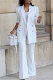 Red Casual Solid Cardigan Pants Turn-back Collar Long Sleeve Two Pieces