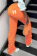Orange Casual Solid Embroidered Patchwork High Waist Straight Solid Color Bottoms