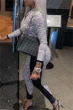 Grey Sexy Casual Patchwork Hollowed Out O Neck Long Sleeve Two Pieces