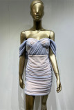 Light Blue Sexy Formal Solid Patchwork Backless Strapless Evening Dress