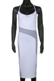 White Sexy Solid Patchwork Backless Halter One Step Skirt Dresses