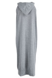 Grey Casual Solid Patchwork Hooded Collar Straight Dresses