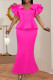 Rose Red Sexy Formal Solid Patchwork V Neck Evening Dress Dresses