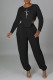 Black Casual Patchwork Asymmetrical O Neck Long Sleeve Two Pieces