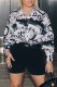 Black Street Print Letter Turndown Collar Long Sleeve Two Pieces