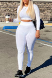 White Casual Solid Patchwork O Neck Long Sleeve Two Pieces